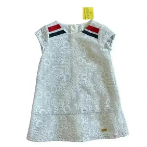 NWT Pili Carrera Cap-Sleeve Floral Netted Shift Lace Dress White Girls Size 4